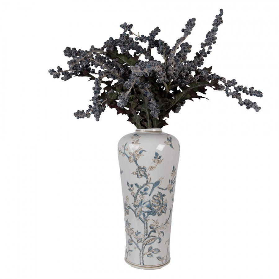 Chinoiserie-Bodenvase Vögel & Blütenbaum Blau-Weiß Keramik Säulenform Ø 17x39 cm von Clayre & Eef (6CE2375)