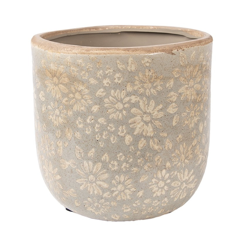 Clayre & Eef Blumentopf „Blumen-Blüten“ aus Keramik in Terrakottabeige, Ø 10 cm (6CE2409S)
