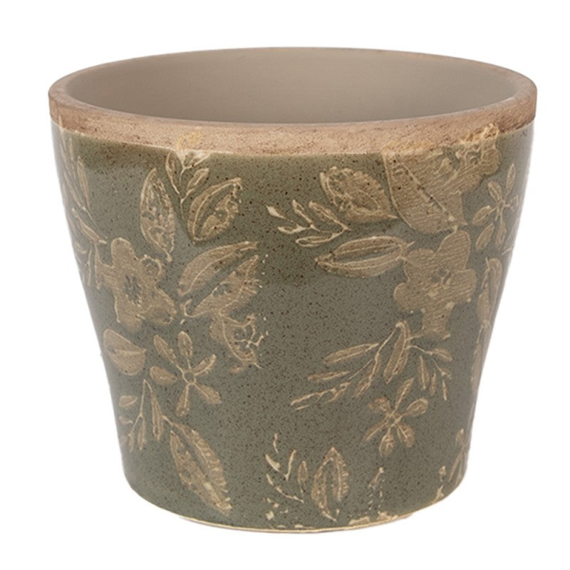 Clayre & Eef Blumentopf „Botanischer Zauber“ aus Keramik in Moosgrün, Ø 10 cm (6CE2410S)