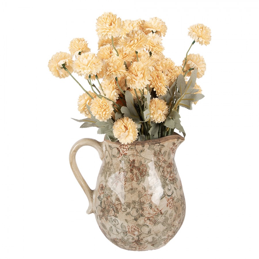 Dekorative Kanne Vase Keramik Florale Ranken Sandstein Beige Craquelé 20x16x20 cm von Clayre & Eef (6CE2413L)