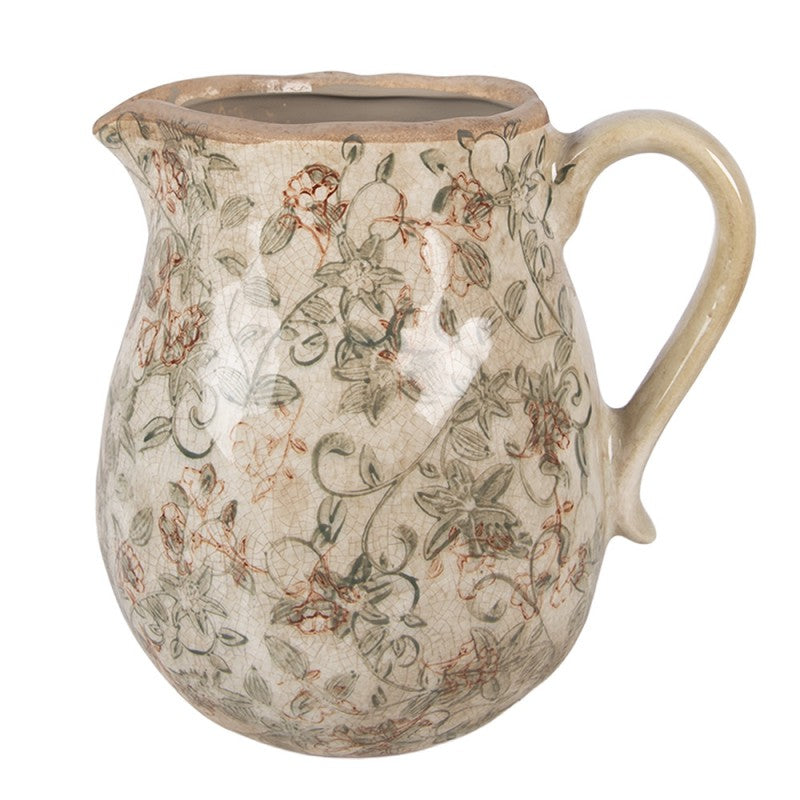 Dekorative Kanne Vase Keramik Florale Ranken Sandstein Beige Craquelé 20x16x20 cm von Clayre & Eef (6CE2413L)