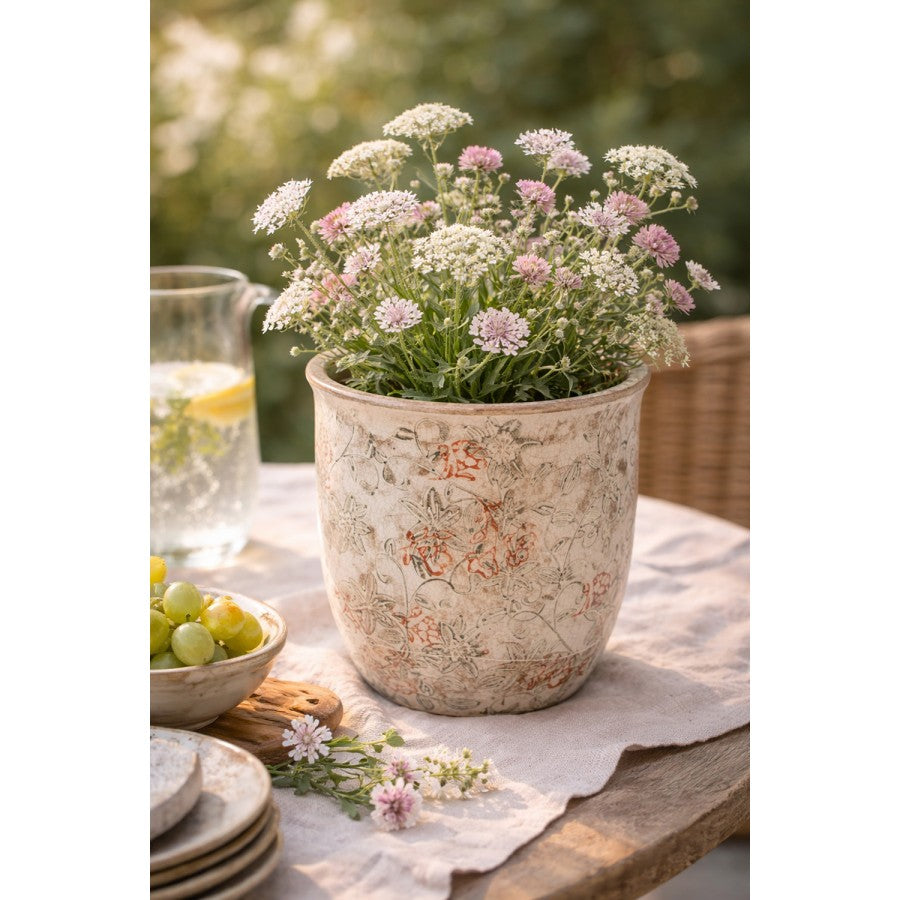 Clayre & Eef Blumentopf „Cottage Garden“ aus Keramik in Naturbeige, Ø 17 cm (6CE2415L)