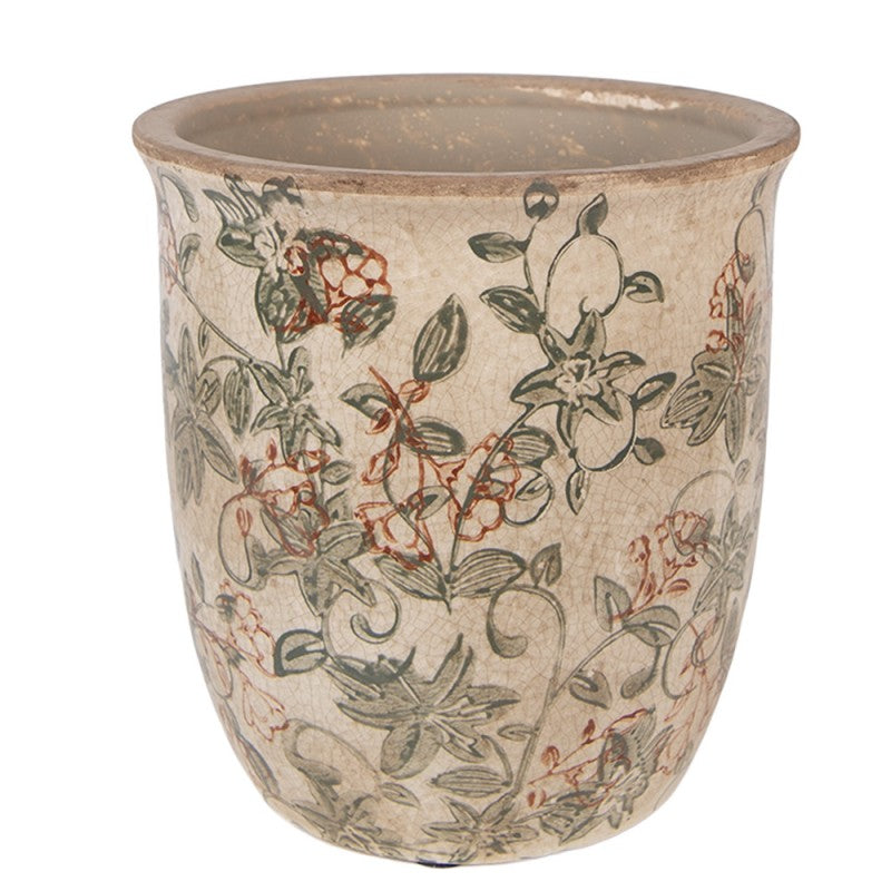 Clayre & Eef Blumentopf „Cottage Garden“ aus Keramik in Naturbeige, Ø 15 cm (6CE2415M)