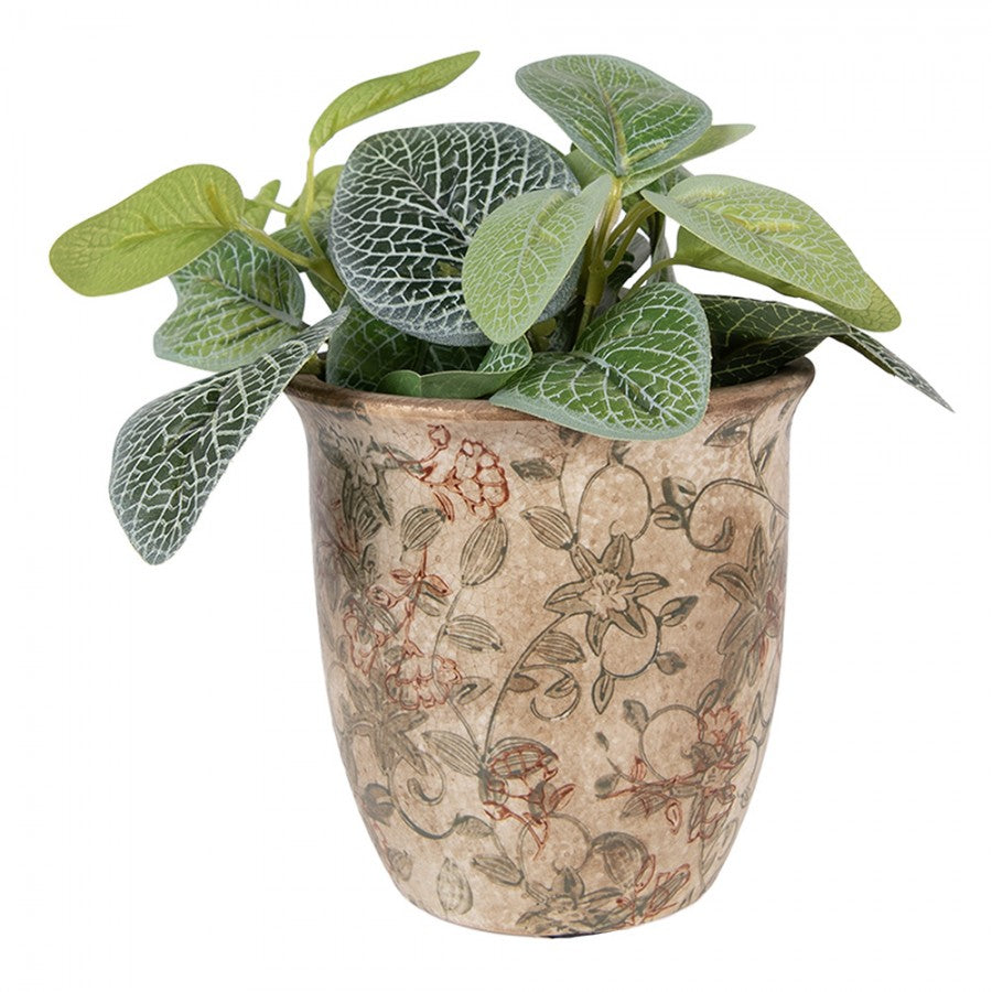 Clayre & Eef Blumentopf „Cottage Garden“ aus Keramik in Naturbeige, Ø 13 cm (6CE2415S)