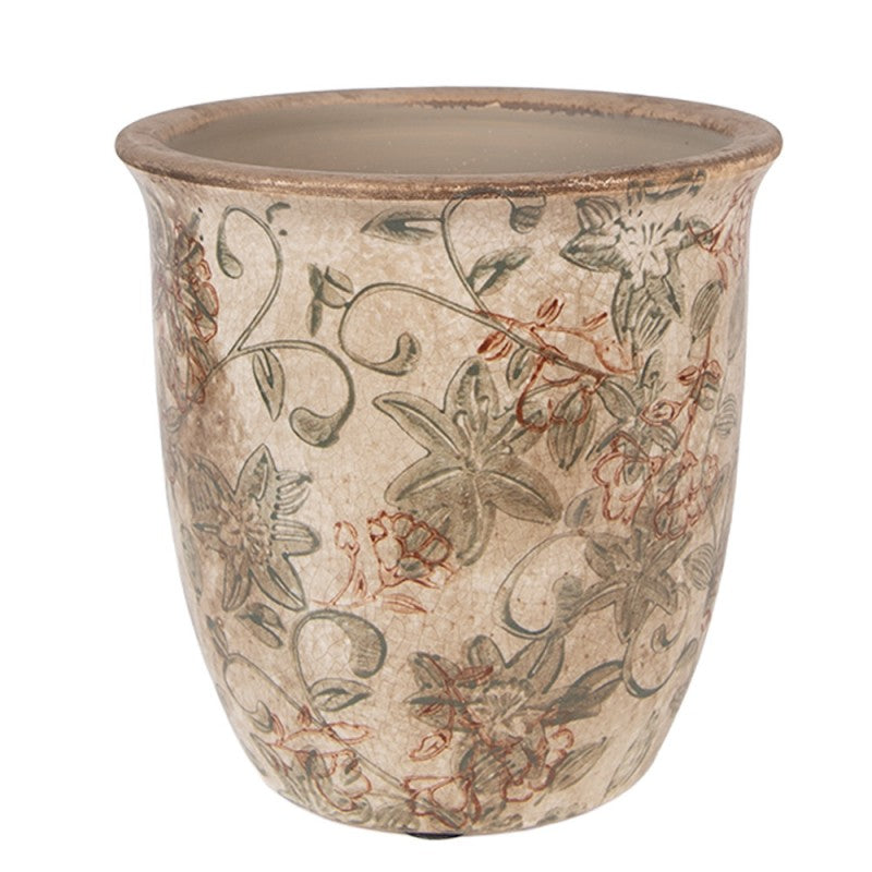 Clayre & Eef Blumentopf „Cottage Garden“ aus Keramik in Naturbeige, Ø 13 cm (6CE2415S)