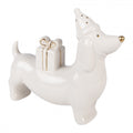 Weihnachtsfigur Hund Dackel mit Mütze & Geschenk groß Porzellan Weiß Gold 15x4x13 cm von Clayre & Eef (6CE2431)