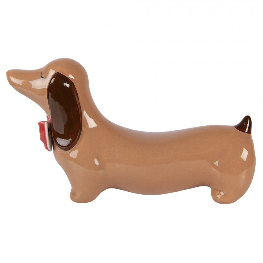 Weihnachtsfigur Hund Dackel mit roter Fliege groß Porzellan Braun Rot 26x7x15 cm von Clayre & Eef (6CE2435)