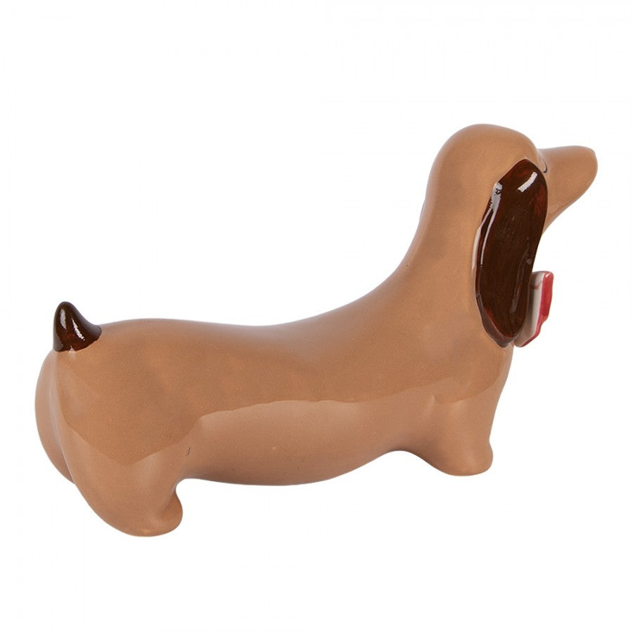 Weihnachtsfigur Hund Dackel mit roter Fliege groß Porzellan Braun Rot 26x7x15 cm von Clayre & Eef (6CE2435)