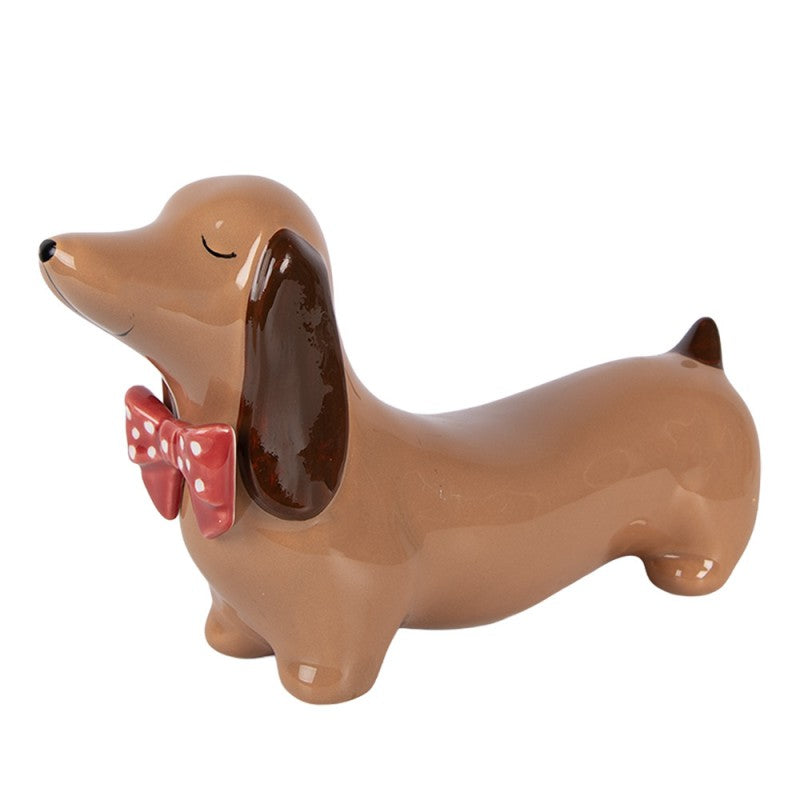 Weihnachtsfigur Hund Dackel mit roter Fliege groß Porzellan Braun Rot 26x7x15 cm von Clayre & Eef (6CE2435)