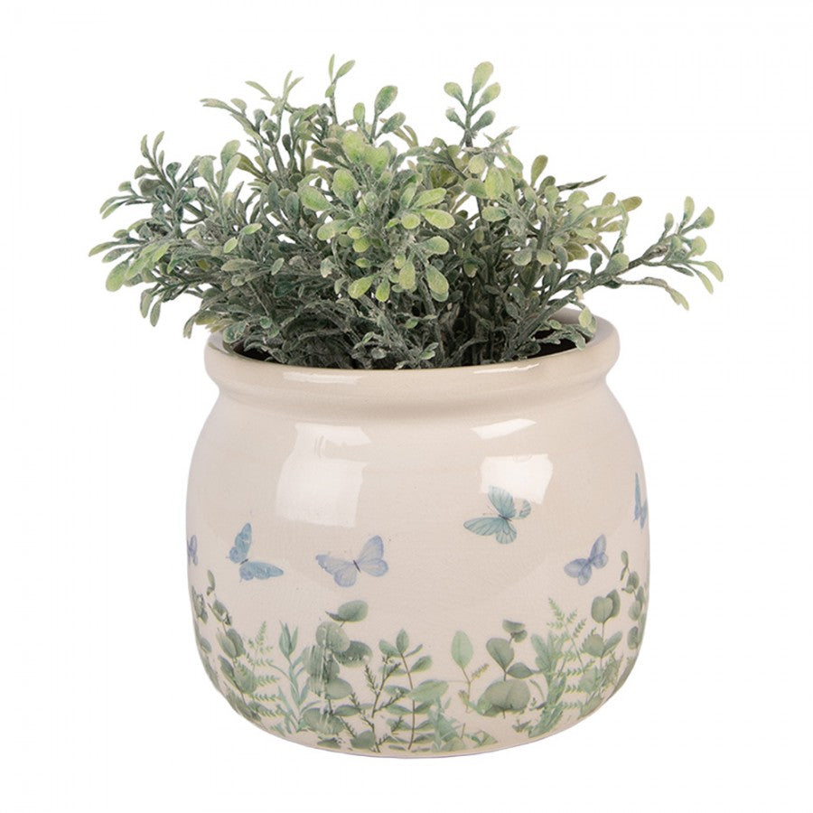 Clayre & Eef Blumentopf „Cottage Sommerblumen“ aus Keramik in Naturbeige, Ø 12 cm (6CE2441S)