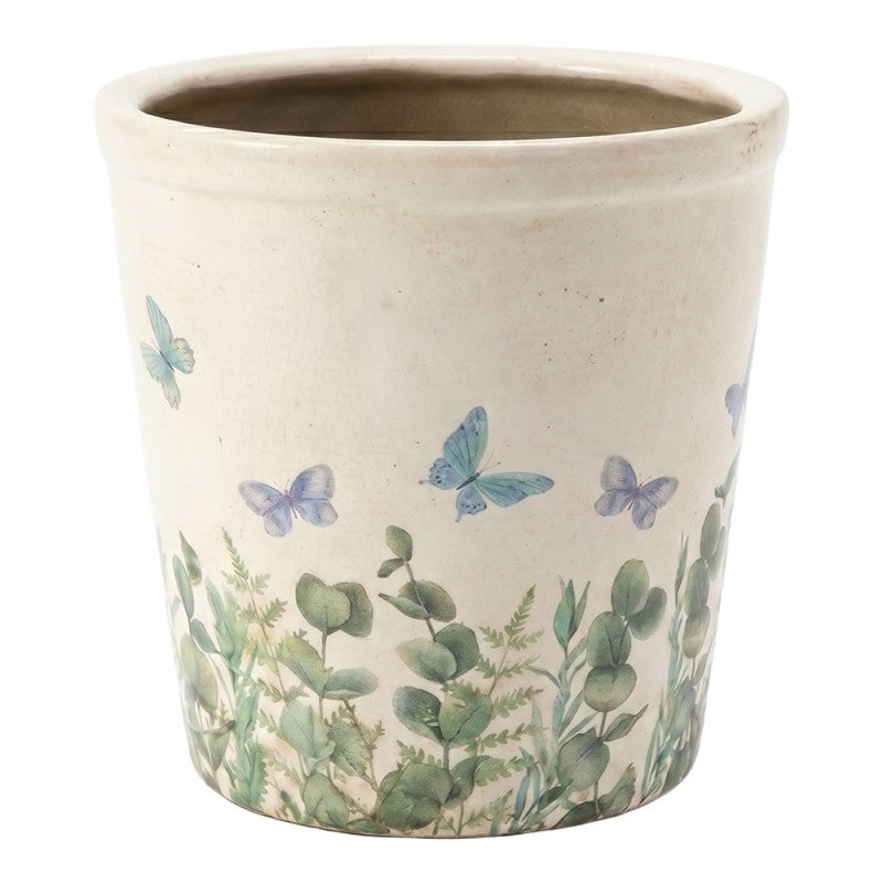 Clayre & Eef Blumentopf „Sommerblumen Antikfinish“ aus Keramik in Steingrau, Ø 17 cm (6CE2442L)