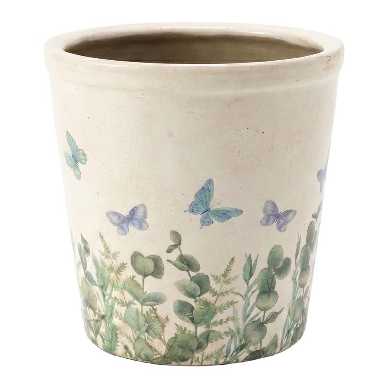 Clayre & Eef Blumentopf „Sommerblumen“ aus Keramik in Steingrau, Ø 15 cm (6CE2442M)