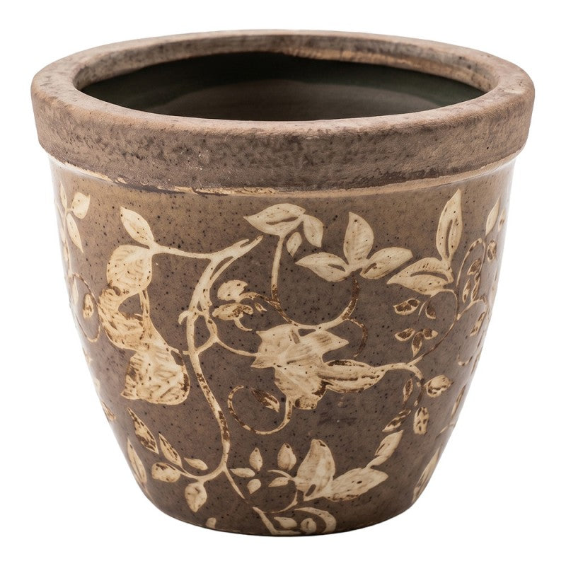 Clayre & Eef Blumentopf „Landhaus Antikbraun“ aus Keramik mit Ranken, Ø 13 cm (6CE2444S)