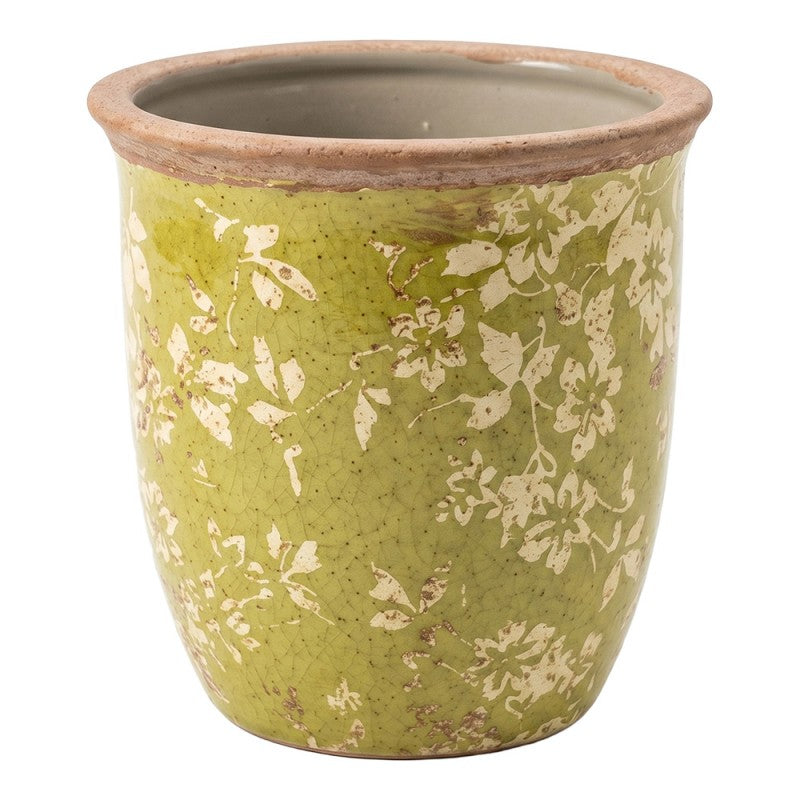 Clayre & Eef Blumentopf „Cottage Zylinder“ aus Keramik in Antik-Grün, Ø 13 cm (6CE2446S)