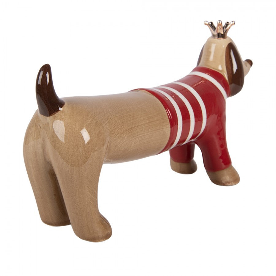 Dekofigur Hund Dackel mit Pullover & Krone Keramik Braun Rot 15x5x9 cm von Clayre & Eef (6CE2451)