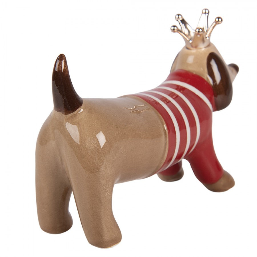 Dekofigur Hund Dackel mit Pullover & Krone groß Keramik Braun Rot 24x6x13 cm von Clayre & Eef (6CE2452)
