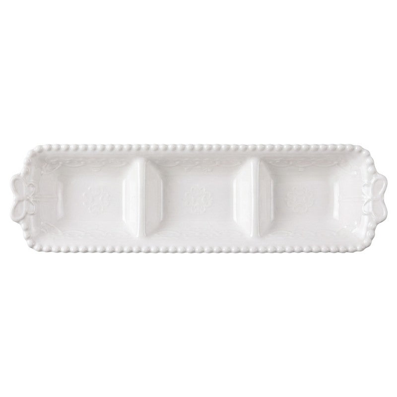 Clayre & Eef Schale mit 3 Fächer„Schleifen“ aus Keramik in Weiß, 25x7x3 cm (6CE2483)