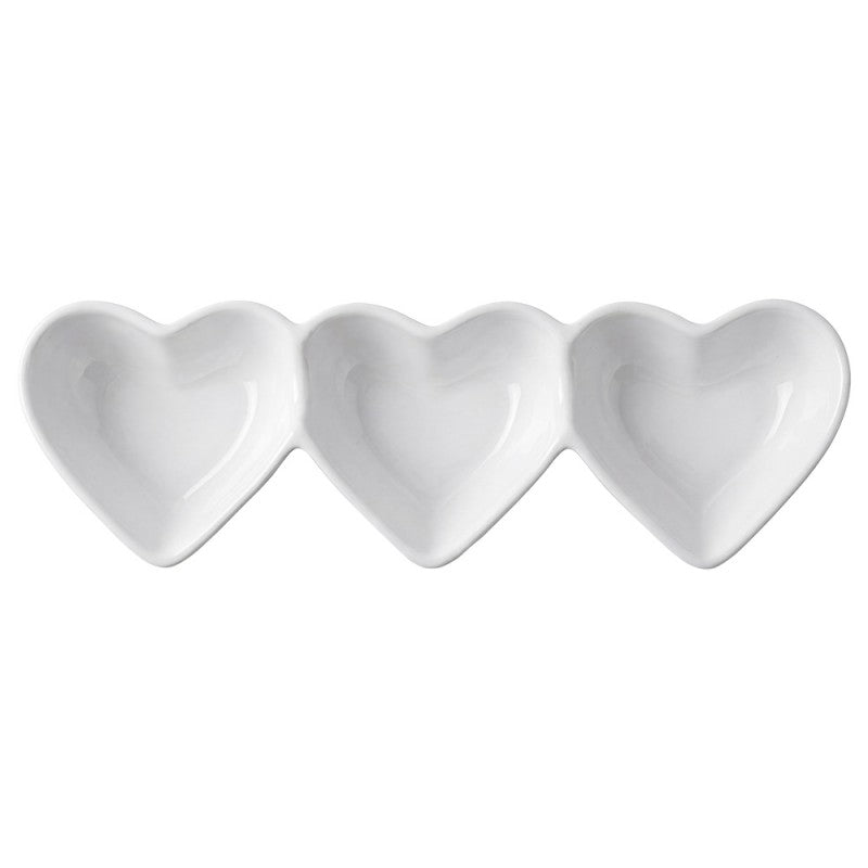 Clayre & Eef Schale mit 3 Fächern „Herzen“ aus Keramik in Weiß, 23x7x3 cm (6CE2486)