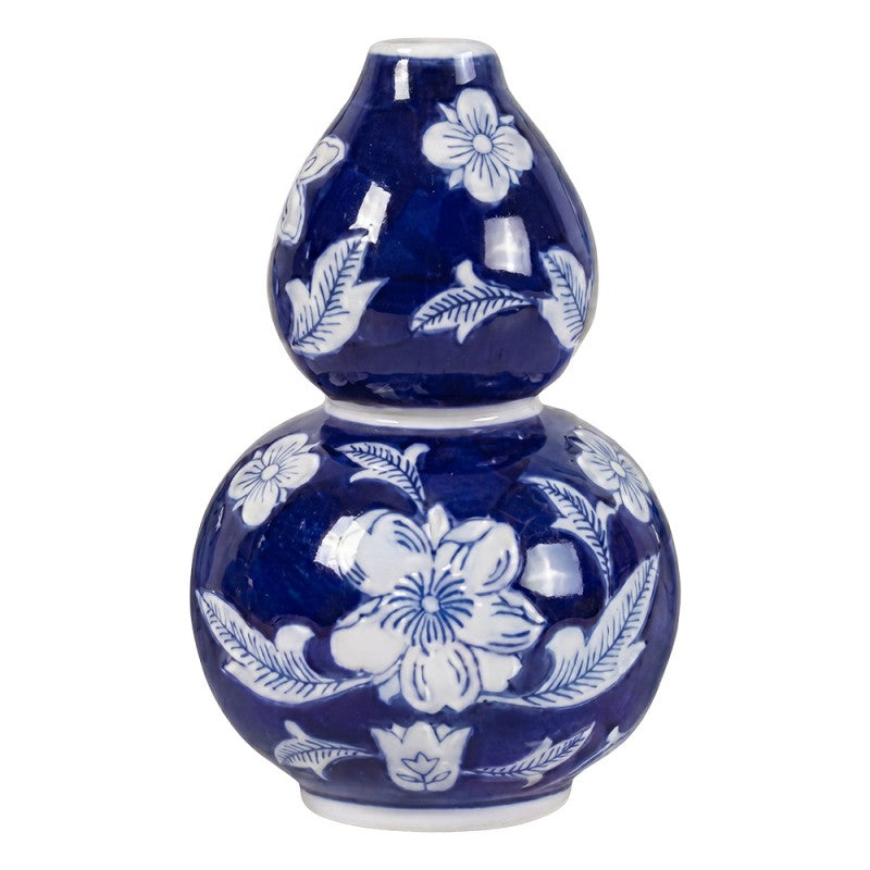 Chinoiserie-Dekovase Doppelkürbis-Form Kobaltblau-Weiß Keramik Ø 13x21 cm von Clayre & Eef (6CE2552)