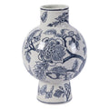 Chinoiserie-Dekovase Kugelform auf Standfuß Pfingstrosen Blau-Weiß Keramik Ø 18x27 cm von Clayre & Eef (6CE2553)