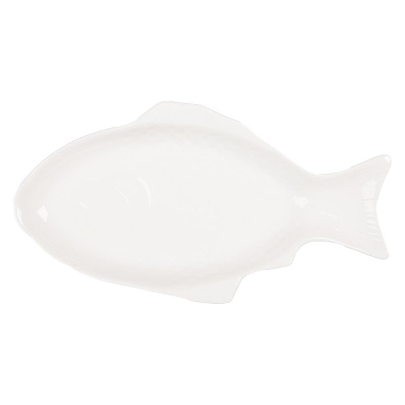 Clayre & Eef Servierplatte „Fisch Grand“ aus Keramik in Weiß, 36x18x4 cm / 375 ml (6CEBO0199S)