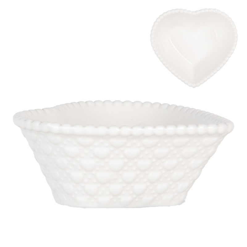 Clayre & Eef Schale „Herzform“ aus Keramik in Weiß, 10x9x4 cm / 75 ml (6CEBO0203M)