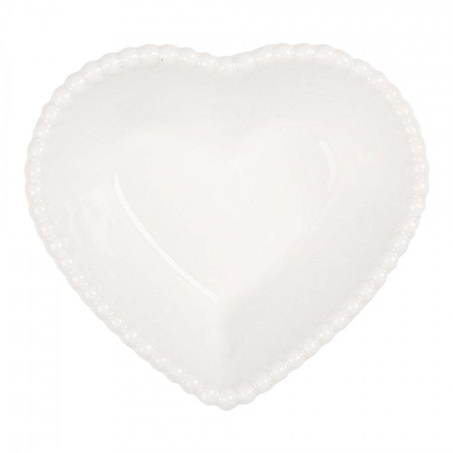 Clayre & Eef Dipschale „Herzform“ aus Keramik in Weiß, 8x8x3 cm / 25 ml (6CEBO0203S)