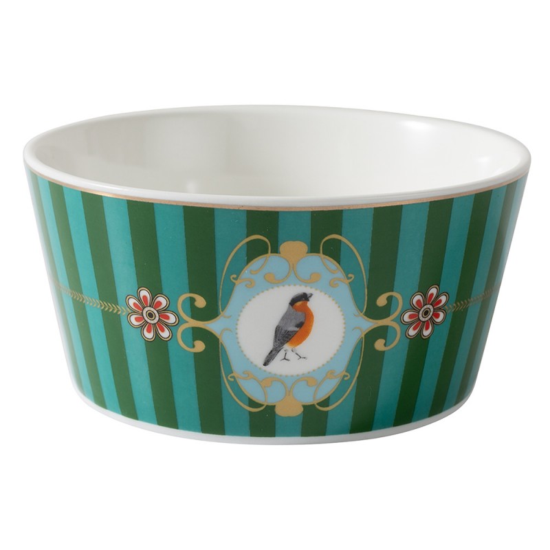 Clayre & Eef Schale „Cottage Classic“ aus Keramik in grün mit Vögelchen, Ø 11 cm (6CEBO0216)
