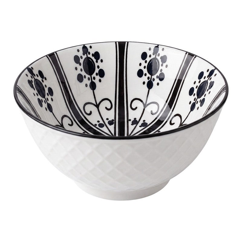 Clayre & Eef Schale „Cottage Pure“ aus Keramik in Weiß, schwarze Ornamente, Ø 13x6 cm / 350 ml (6CEBO0220)