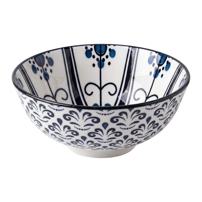 Clayre & Eef Schale „Nordic Contrast“ aus Keramik in Weiß-Schwarz-Blau, Ø 12x6 cm / 300 ml (6CEBO0223)