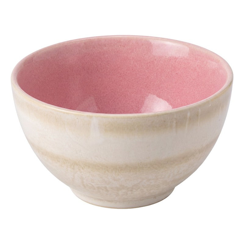 Clayre & Eef Schale „Cottage Sand“ innen rosa aus Keramik in Beige, Ø 12x6 cm / 300 ml (6CEBO0227)