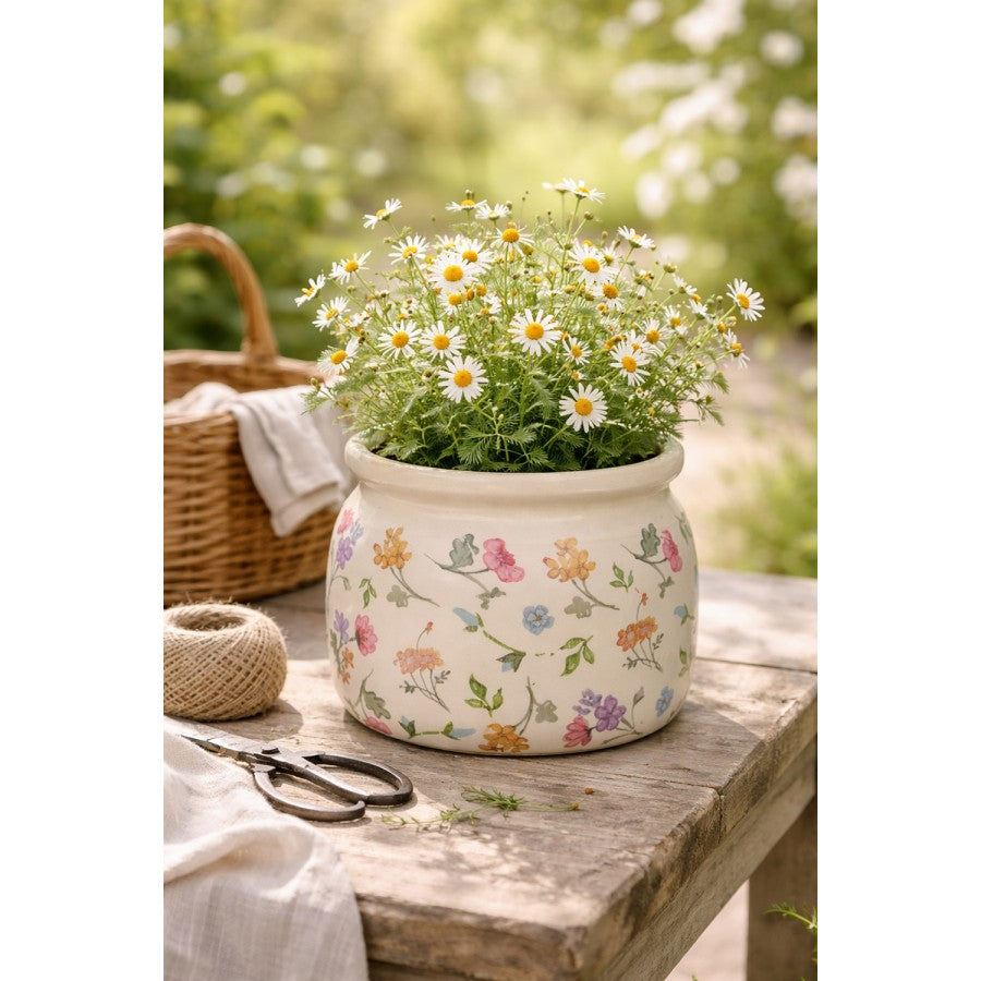 Clayre & Eef Blumentopf „Flora Romance“ aus Keramik mit Wildblumen, Ø 20 cm (6CECFL0001L)