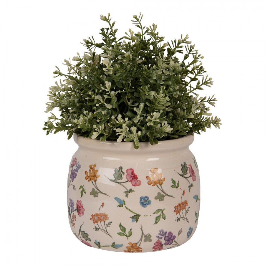 Clayre & Eef Blumentopf „Flora Romance“ aus Keramik mit Wildblumen, Ø 16 cm (6CECFL0001M)