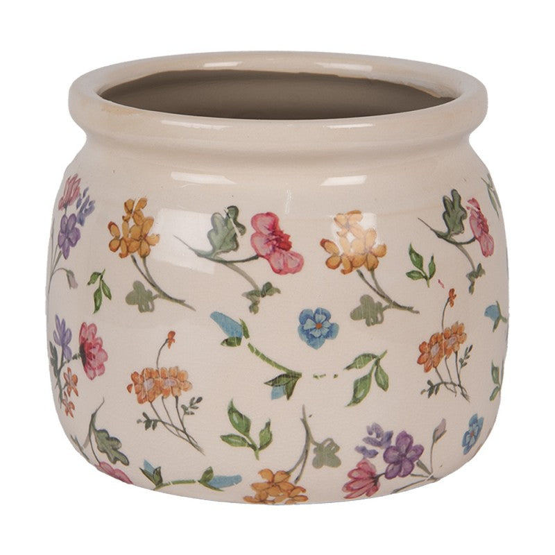 Clayre & Eef Blumentopf „Flora Romance“ aus Keramik mit Wildblumen, Ø 16 cm (6CECFL0001M)