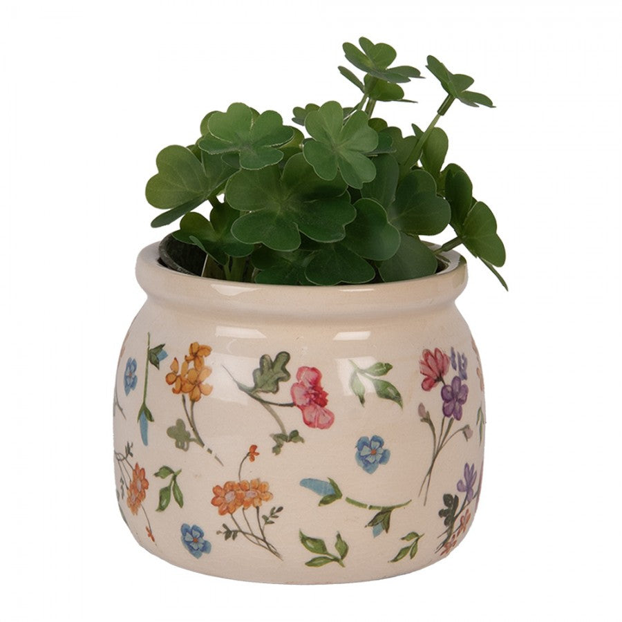 Clayre & Eef Blumentopf „Flora Romance“ aus Keramik mit Wildblumen, Ø 12 cm (6CECFL0001S)