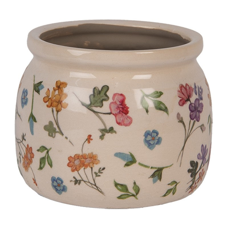 Clayre & Eef Blumentopf „Flora Romance“ aus Keramik mit Wildblumen, Ø 12 cm (6CECFL0001S)