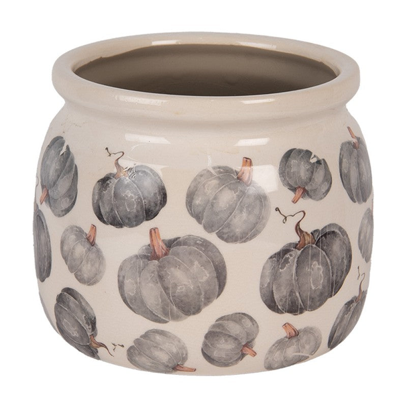 Clayre & Eef Blumentopf „Herbst-Kürbis“ aus Keramik in Beige-Grau, Ø 16 cm (6CECSP0001M)