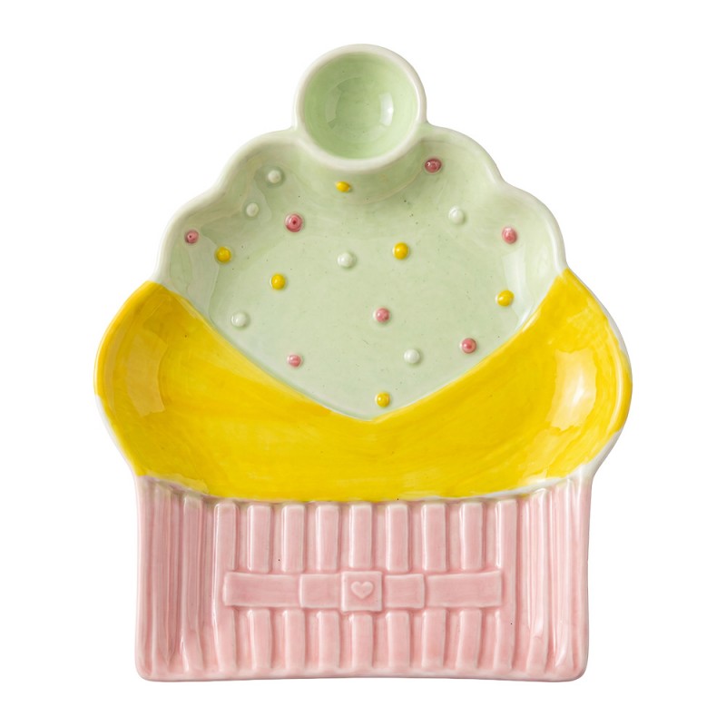 Keramikteller Cupcake Muffin Rosa-Gelb 20x16x2 cm Frühstücksteller Kuchenteller von Clayre & Eef (6CEDP0175)