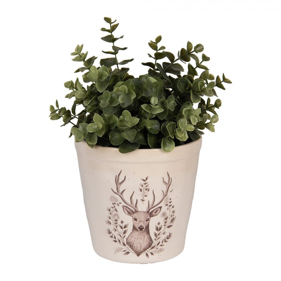 Clayre & Eef Blumentopf „Winter-Hirsch“ aus Keramik in Beige, Ø 15 cm (6CEGTW0001M)