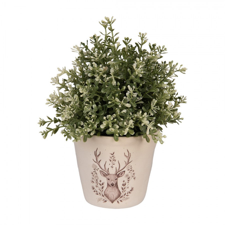 Clayre & Eef Blumentopf „Winter-Hirsch“ aus Keramik in Beige, Ø 12 cm (6CEGTW0001S)