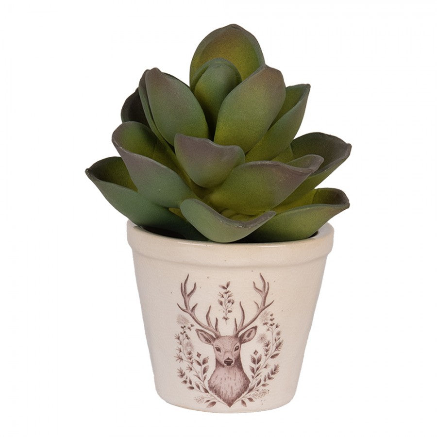 Clayre & Eef Blumentopf „Winter-Hirsch“ aus Keramik in Beige, Ø 8 cm (6CEGTW0001XS)