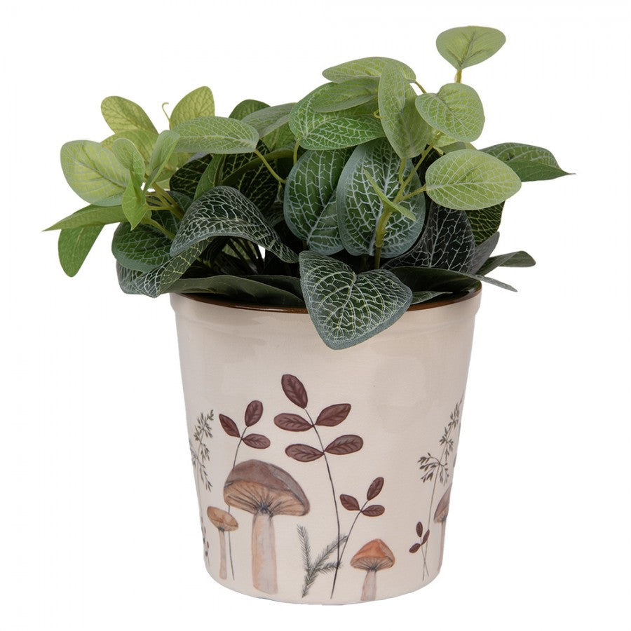 Clayre & Eef Blumentopf „Waldpilze“ aus Keramik in Beige-Braun, Ø 17 cm (6CELFJ0001L)