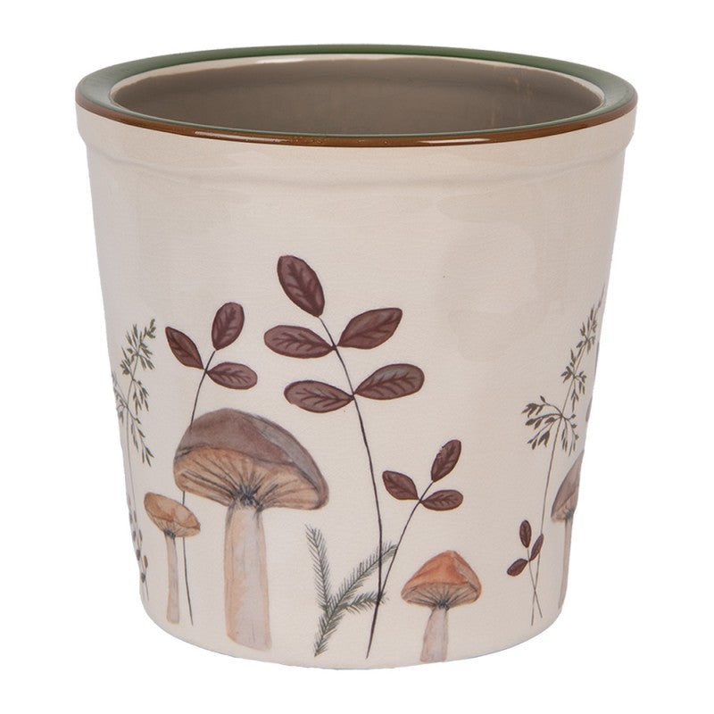 Clayre & Eef Blumentopf „Waldpilze“ aus Keramik in Beige-Braun, Ø 17 cm (6CELFJ0001L)