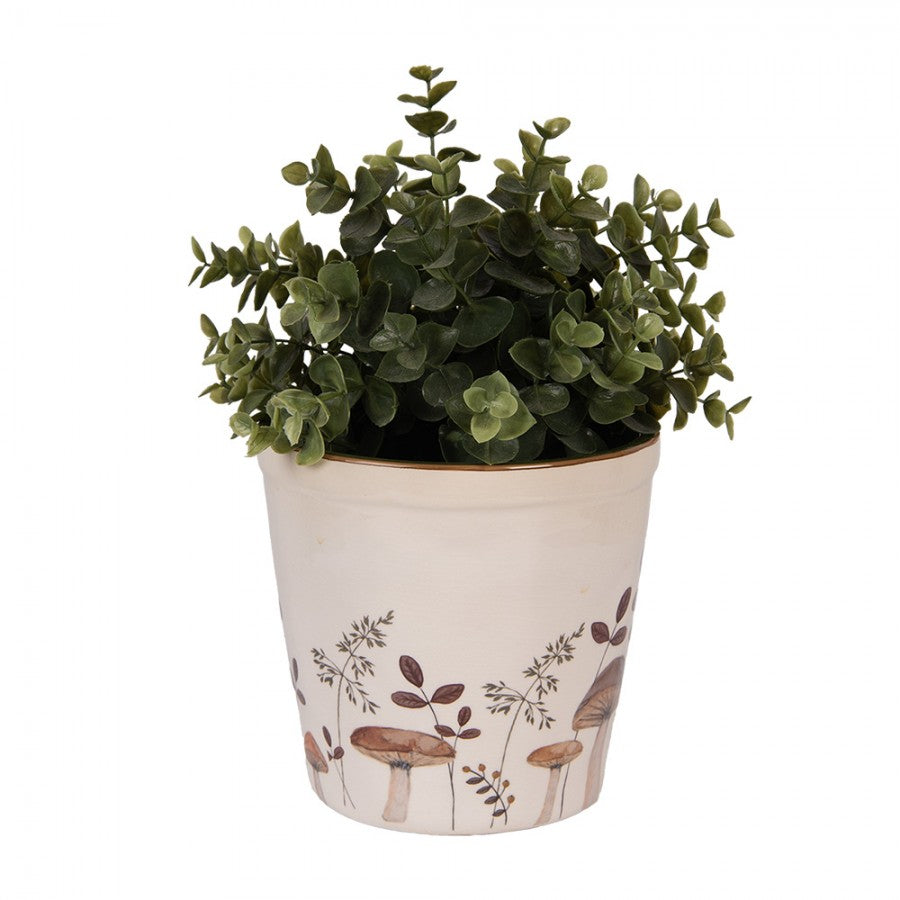 Clayre & Eef Blumentopf „Waldpilze“ aus Keramik in Beige-Braun, Ø 15 cm (6CELFJ0001M)