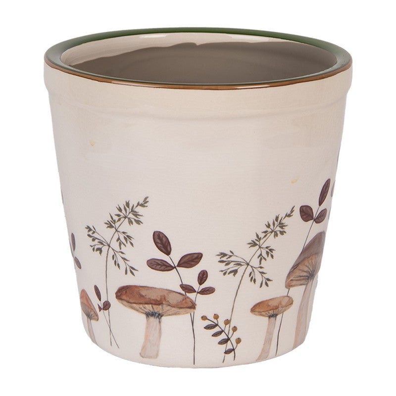 Clayre & Eef Blumentopf „Waldpilze“ aus Keramik in Beige-Braun, Ø 15 cm (6CELFJ0001M)