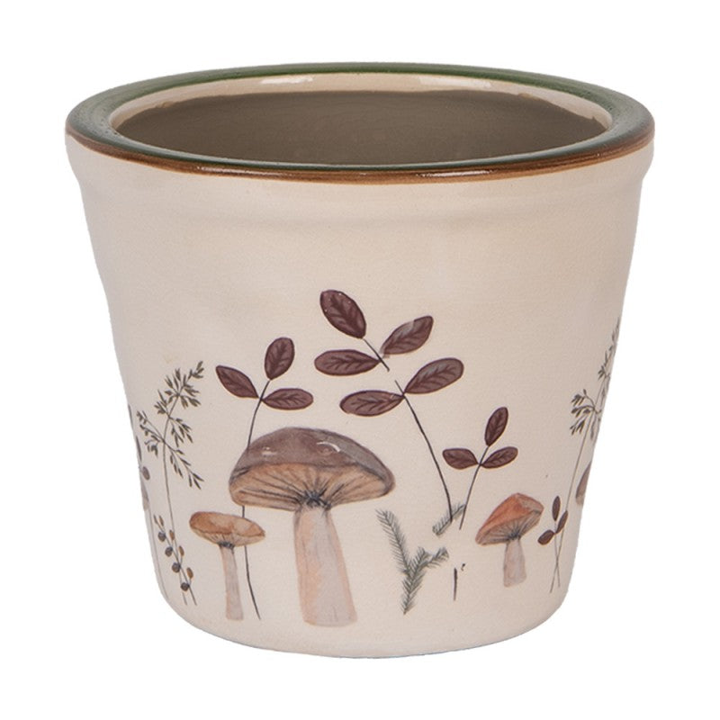 Clayre & Eef Blumentopf „Waldpilze“ aus Keramik in Beige-Braun, Ø 12 cm (6CELFJ0001S)