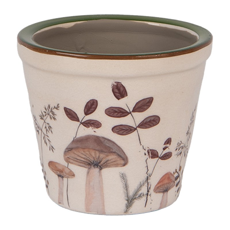 Clayre & Eef Blumentopf „Waldpilze“ aus Keramik in Beige-Braun, Ø 8 cm (6CELFJ0001XS)