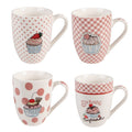 Kaffeebecher 4er-Set Keramik Cupcakes Pastell Rosa-Weiß 12x8x10 cm 300 ml von Clayre & Eef (6CEMS0045)