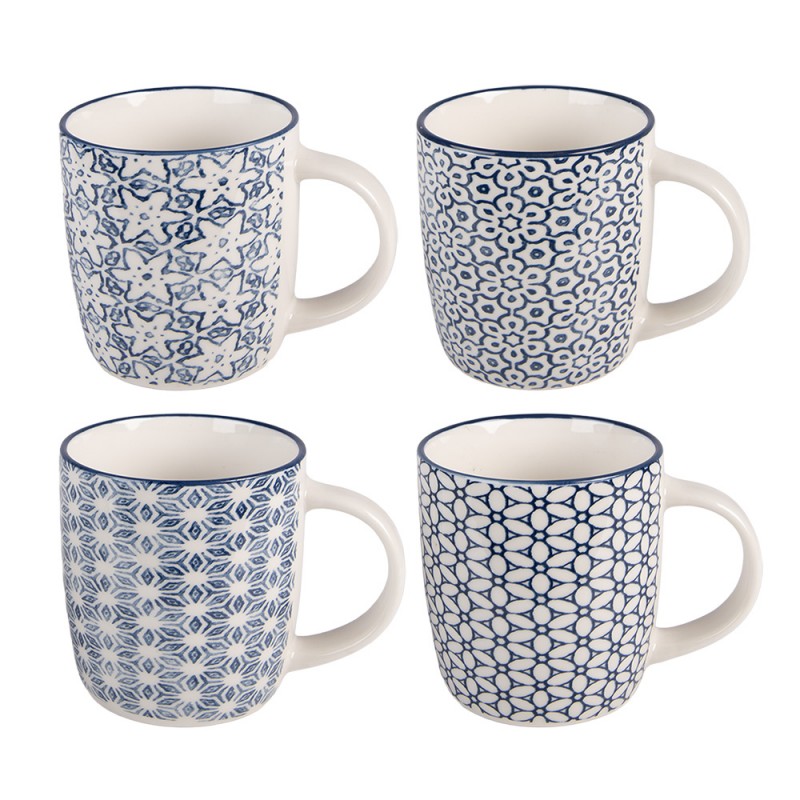Kaffeebecher 4er-Set Keramik Nordisch Blau 13x8x9 cm 300 ml von Clayre & Eef (6CEMS0053)