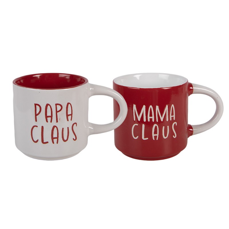 Weihnachtstassen 2er-Set Porzellan Merry Christmas Weiß 14x9x9 cm 400 ml von Clayre & Eef (6CEMS0055)